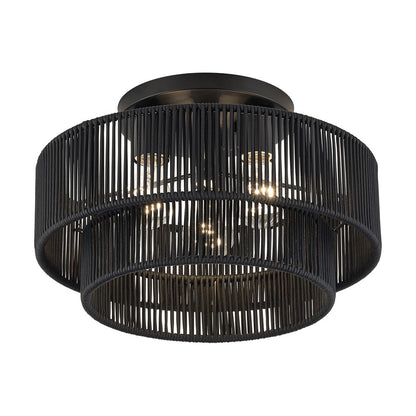 Livex Acordia 3Lt 15" Dia Semi-Flush, Black/Parisian Polyester