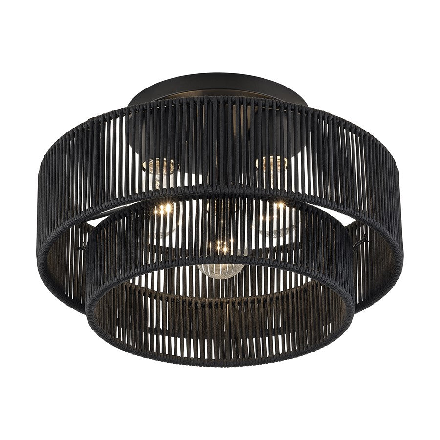 Livex Acordia 3Lt 15" Dia Semi-Flush, Black/Parisian Polyester