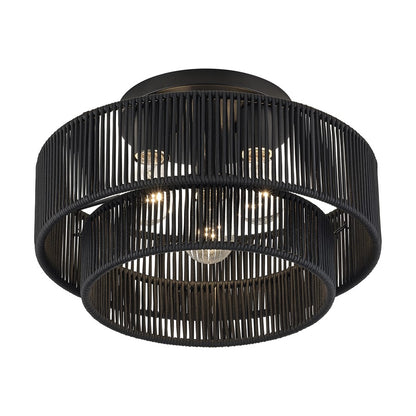 Livex Acordia 3Lt 15" Dia Semi-Flush, Black/Parisian Polyester