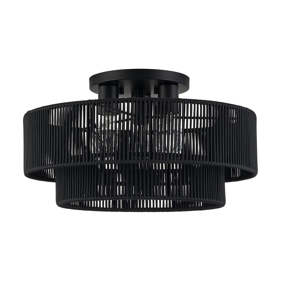 Livex Acordia 3Lt 18" Dia Semi-Flush, Black/Parisian Polyester