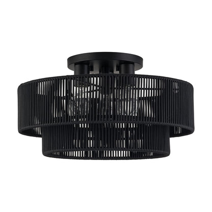 Livex Acordia 3Lt 18" Dia Semi-Flush, Black/Parisian Polyester