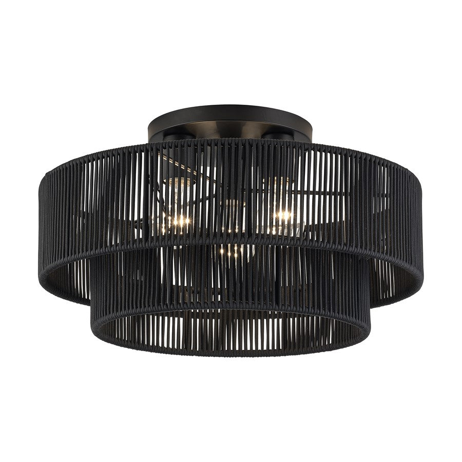 Livex Acordia 3Lt 18" Dia Semi-Flush, Black/Parisian Polyester