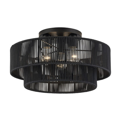 Livex Acordia 3Lt 18" Dia Semi-Flush, Black/Parisian Polyester