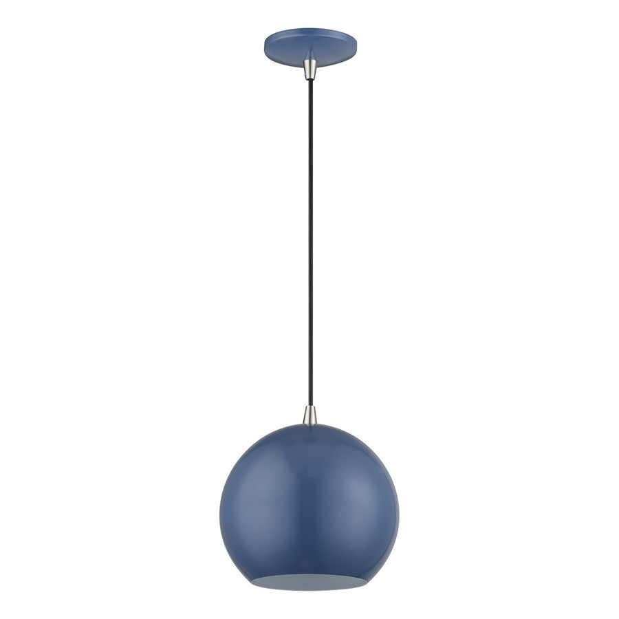 Livex Kuppola Globe Pendant, Blue/Nickel/Blue Aluminum/White