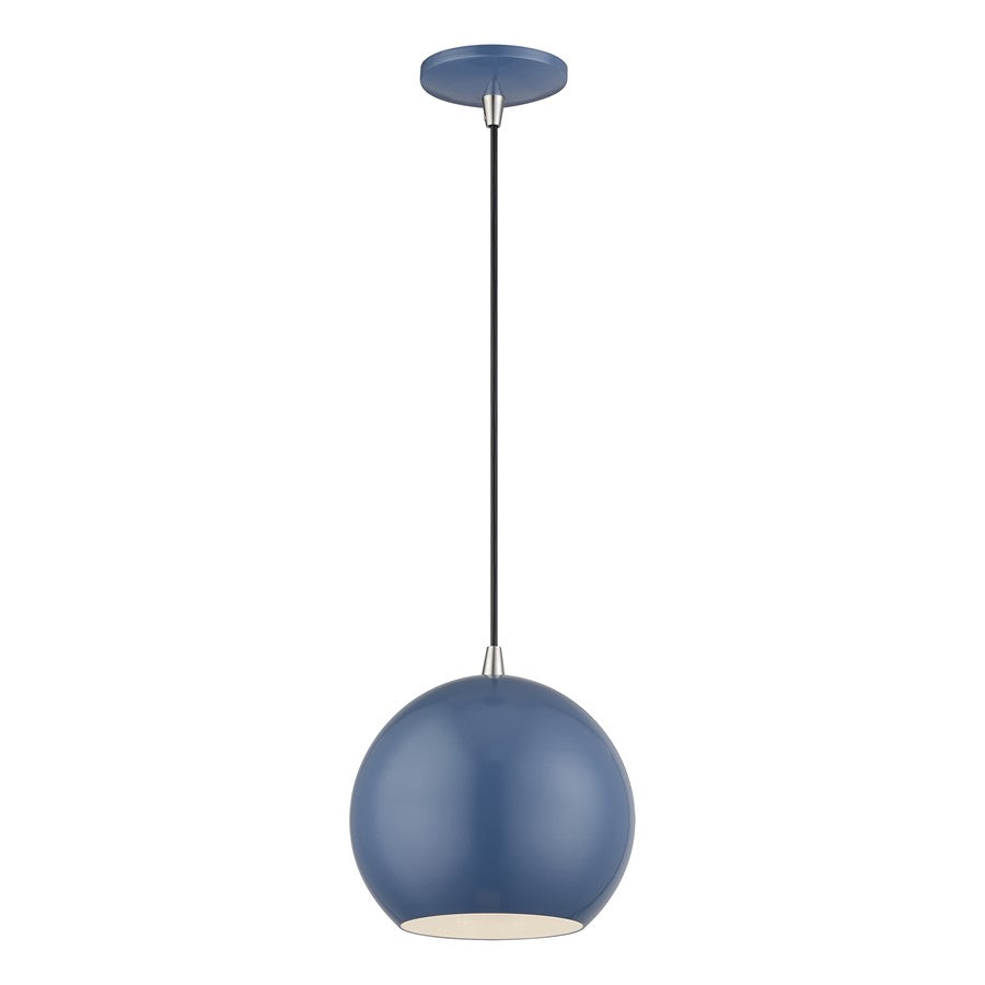 Livex Kuppola Globe Pendant, Blue/Nickel/Blue Aluminum/White