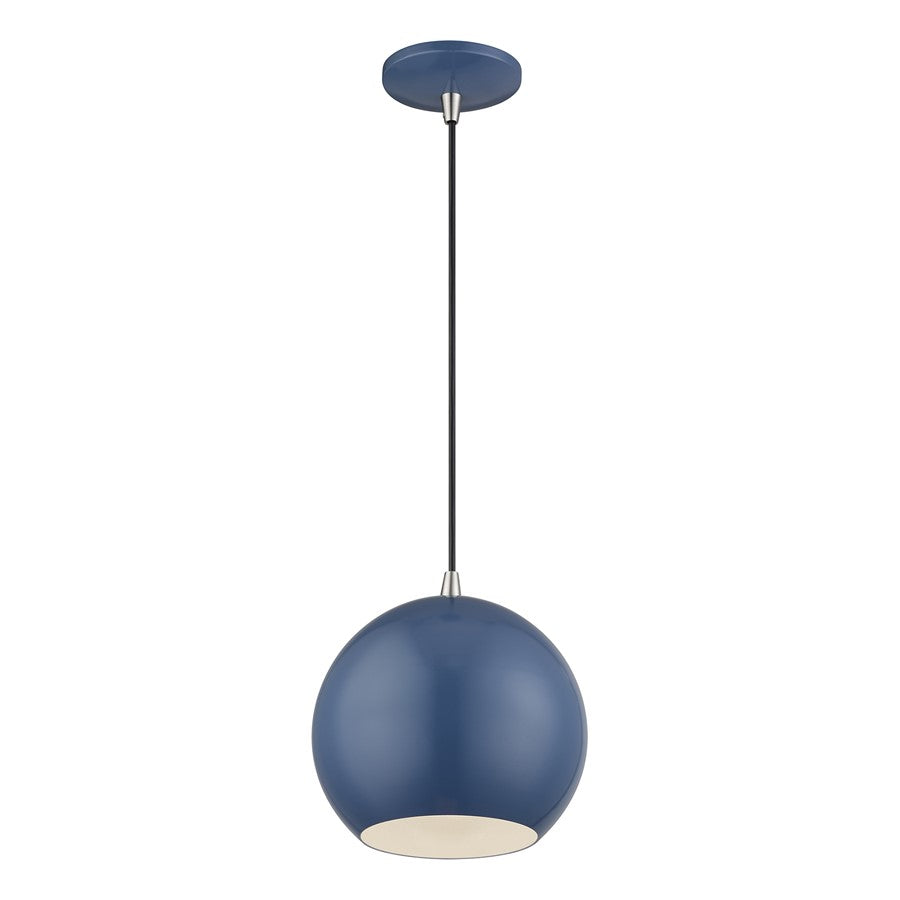 Livex Kuppola Globe Pendant, Blue/Nickel/Blue Aluminum/White
