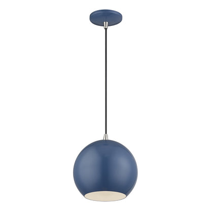 Livex Kuppola Globe Pendant, Blue/Nickel/Blue Aluminum/White