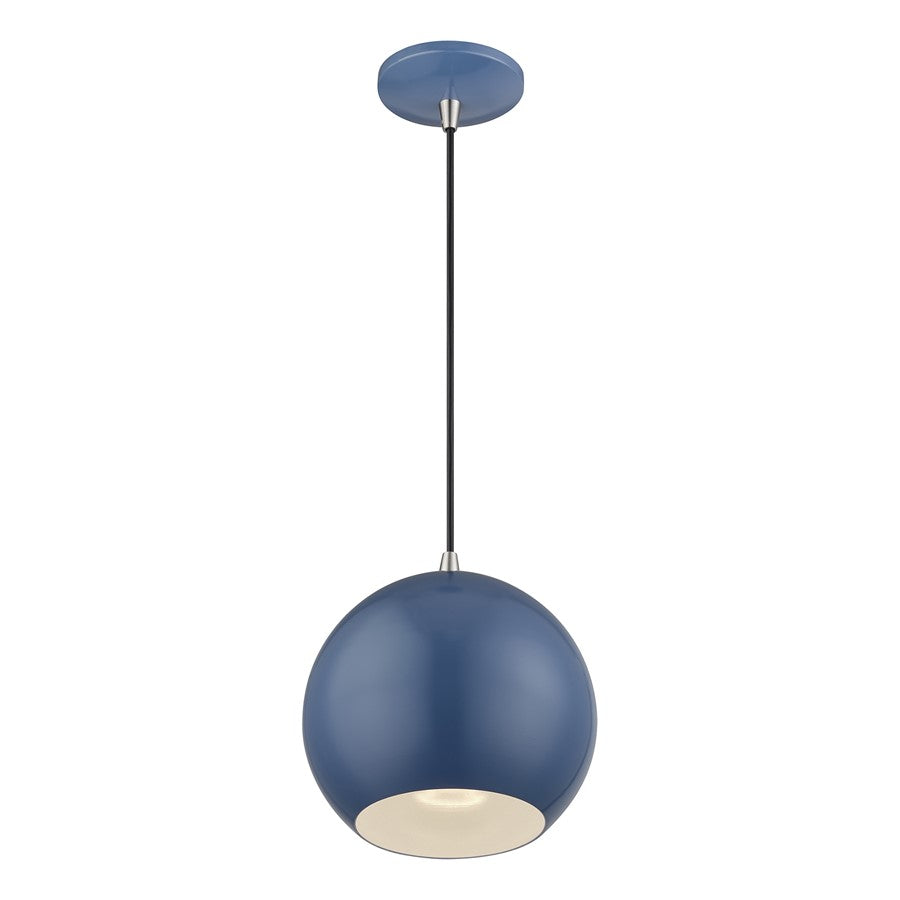 Livex Kuppola Globe Pendant, Blue/Nickel/Blue Aluminum/White