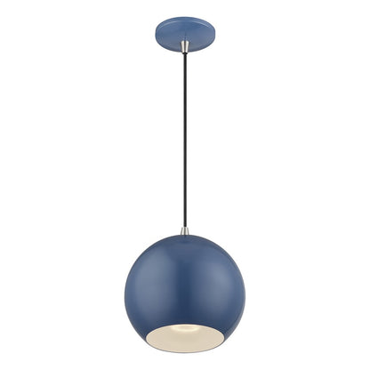 Livex Kuppola Globe Pendant, Blue/Nickel/Blue Aluminum/White