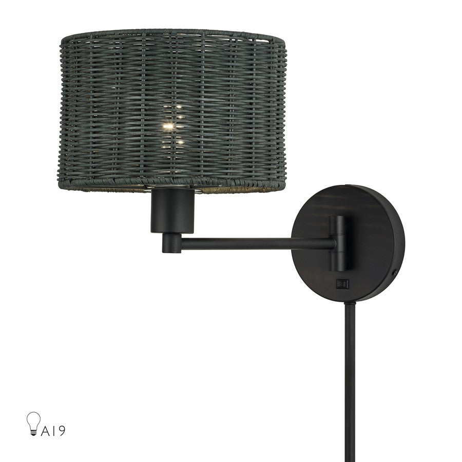 Livex Weavington 1Lt Swing Arm Wall Lamp, Black/Charred Gray - 60439-04