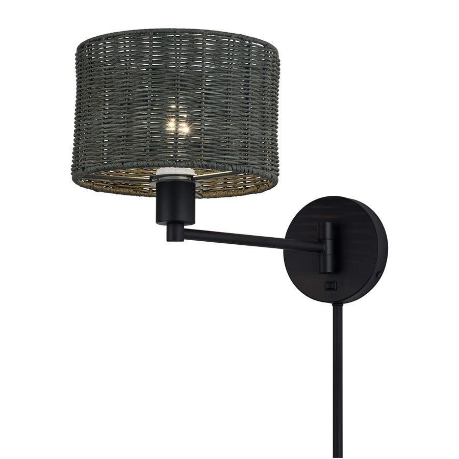 Livex Weavington 1Lt Swing Arm Wall Lamp, Black/Charred Gray