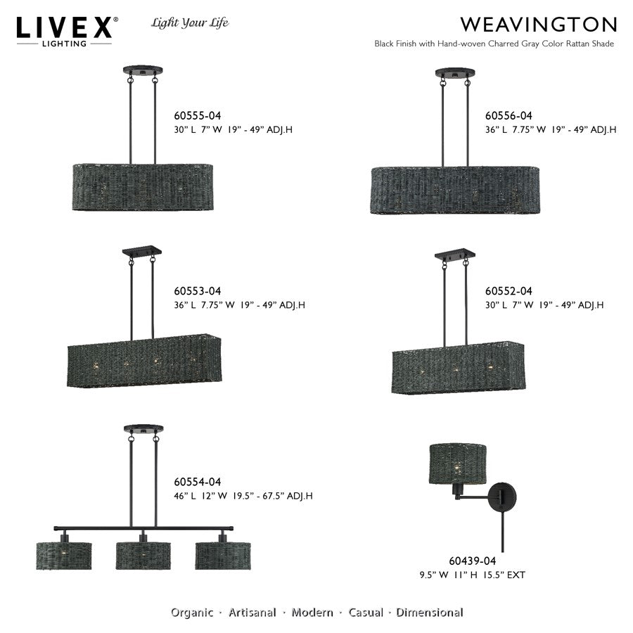 Livex Weavington 1Lt Swing Arm Wall Lamp, Black/Charred Gray