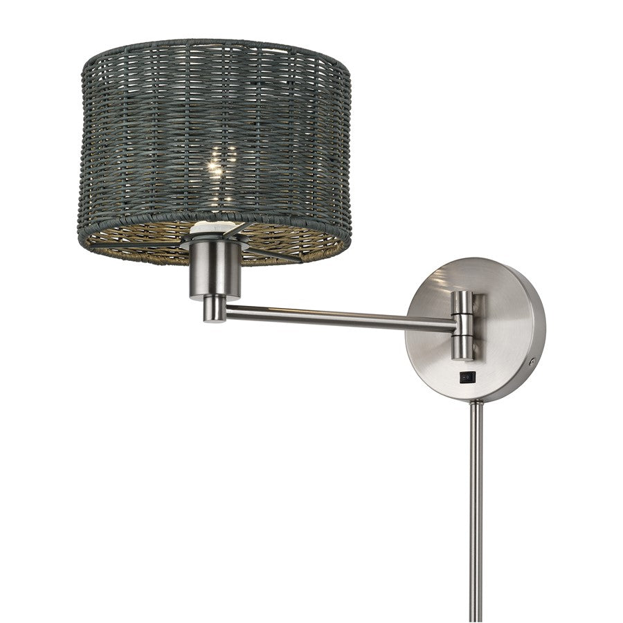 Livex Weavington 1Lt Swing Arm Wall Lamp, Nickel/Charred Gray