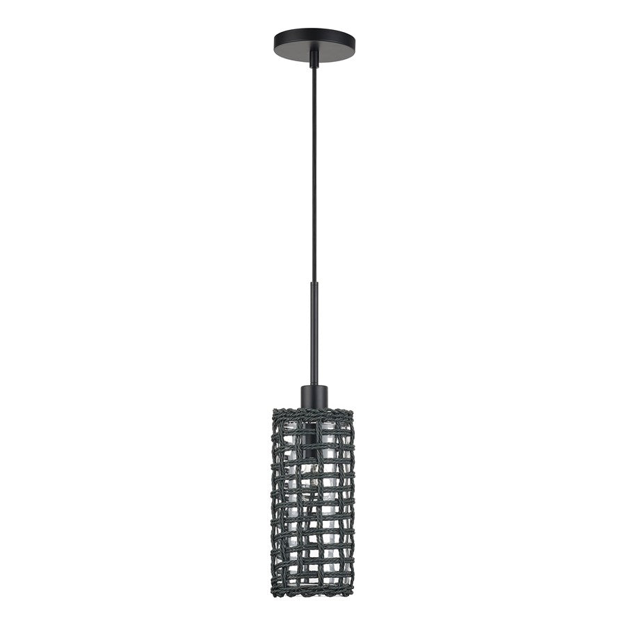 Livex Twinewell 1Lt Mini Pendant, Black/Black On Top of Clear Glass