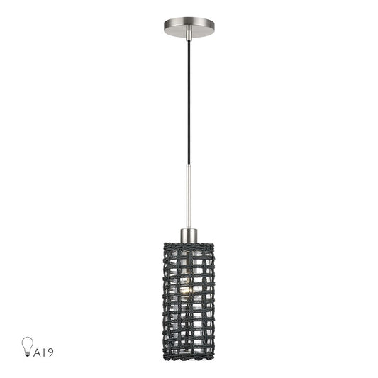 Livex Twinewell 1Lt Mini Pendant, Nickel/Black On Top of Clear Glass - 60451-91