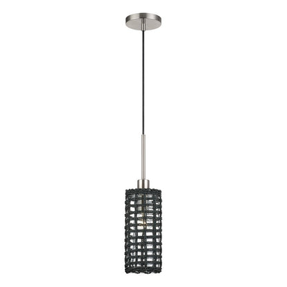 Livex Twinewell 1Lt Mini Pendant, Nickel/Black On Top of Clear Glass