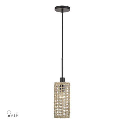 Livex Twinewell 1Lt Mini Pendant, Bronze/Beige On Top of Clear Glass - 60461-07