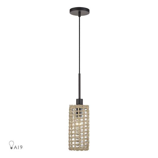 Livex Twinewell 1Lt Mini Pendant, Bronze/Beige On Top of Clear Glass - 60461-07