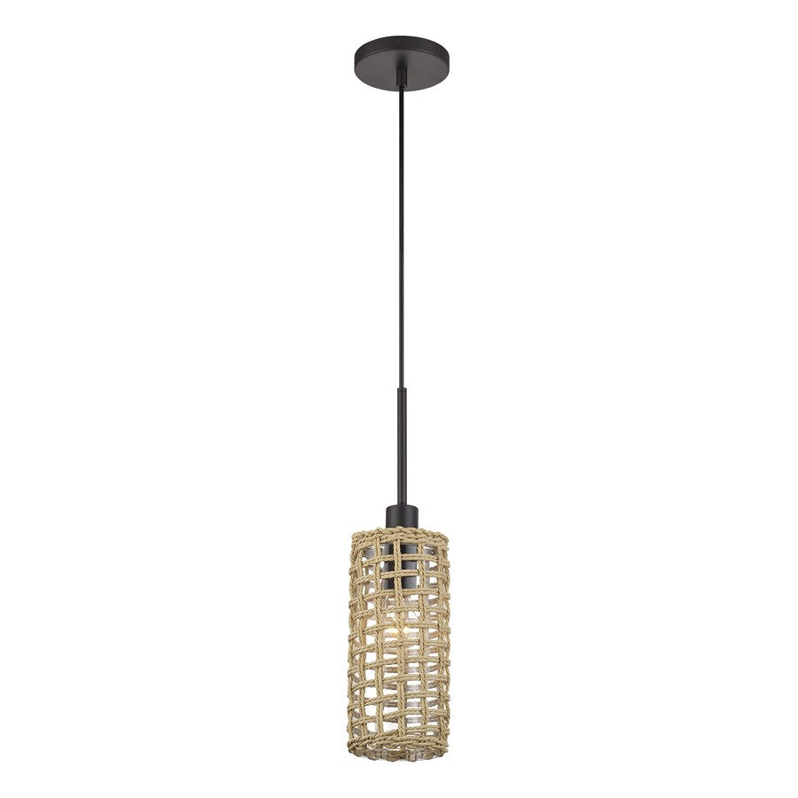 Livex Twinewell 1Lt Mini Pendant, Bronze/Beige On Top of Clear Glass