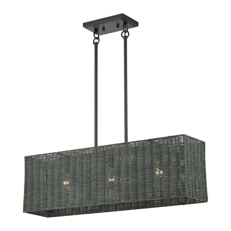 Livex Weavington 3Lt 30"L Linear Chandelier/SQ, Black/Charred Gray