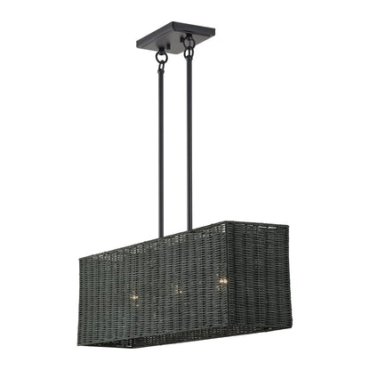 Livex Weavington 3Lt 30"L Linear Chandelier/SQ, Black/Charred Gray