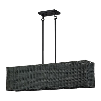 Livex Weavington 4Lt 36"L Linear Chandelier, Black/Charred Gray