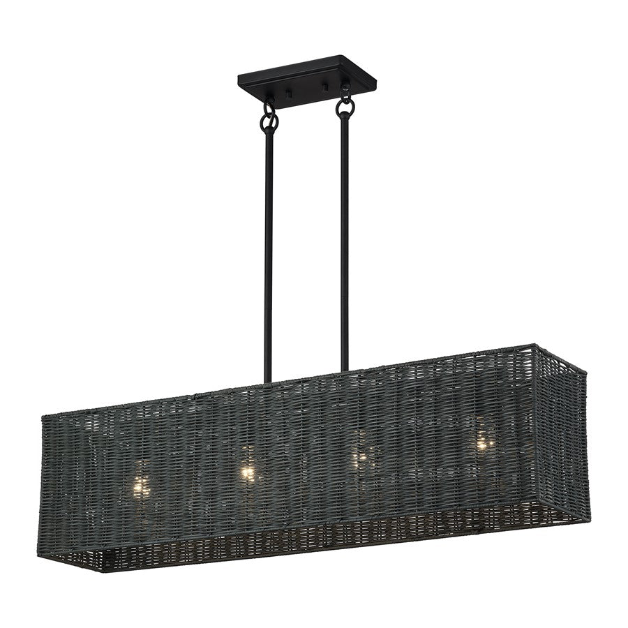 Livex Weavington 4Lt 36"L Linear Chandelier, Black/Charred Gray