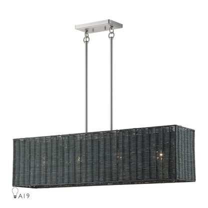 Livex Weavington 4Lt Large Linear Chandelier, Nickel/Charred Gray - 60553-91