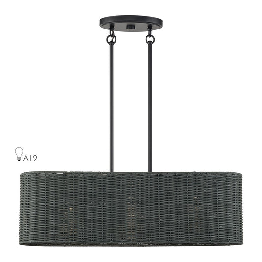 Livex Weavington 3Lt 30"L Linear Chandelier/RD, Black/Charred Gray - 60555-04