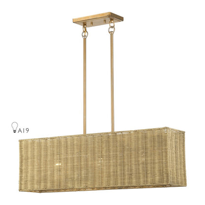 Livex Weavington 3Lt 30"L Linear Chandelier, Gold/Rustic Walnut - 60582-48