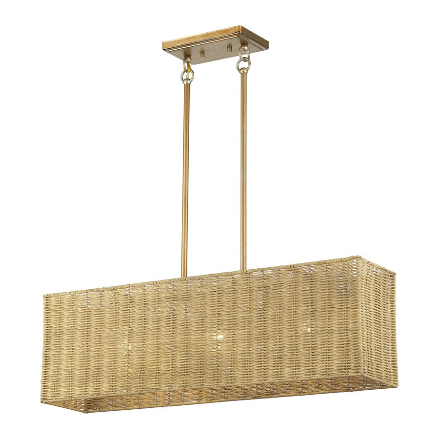 Livex Weavington 3Lt 30"L Linear Chandelier, Gold/Rustic Walnut