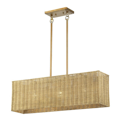 Livex Weavington 3Lt 30"L Linear Chandelier, Gold/Rustic Walnut