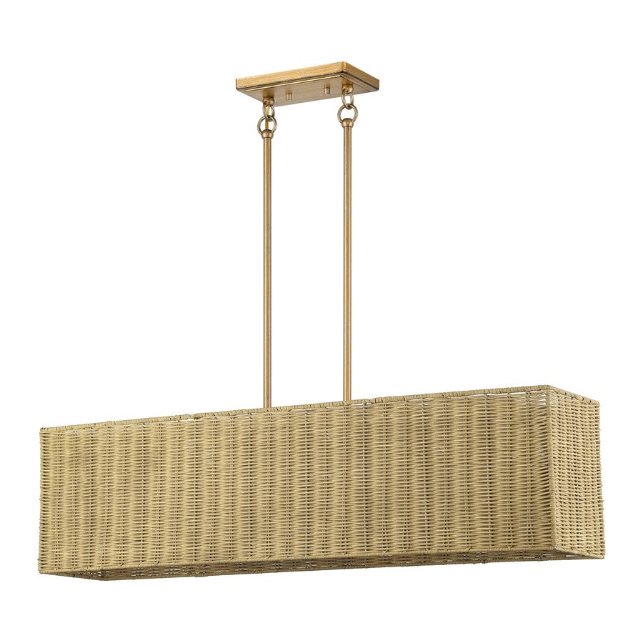 Livex Weavington 4Lt 36"L Linear Chandelier, Gold/Rustic Walnut