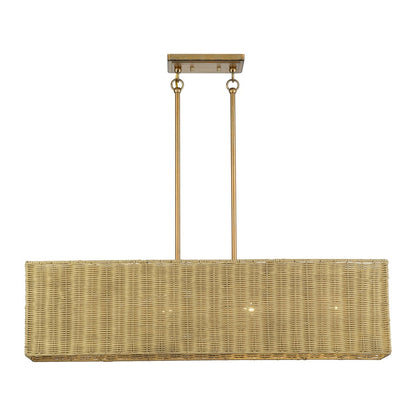 Livex Weavington 4Lt 36"L Linear Chandelier, Gold/Rustic Walnut