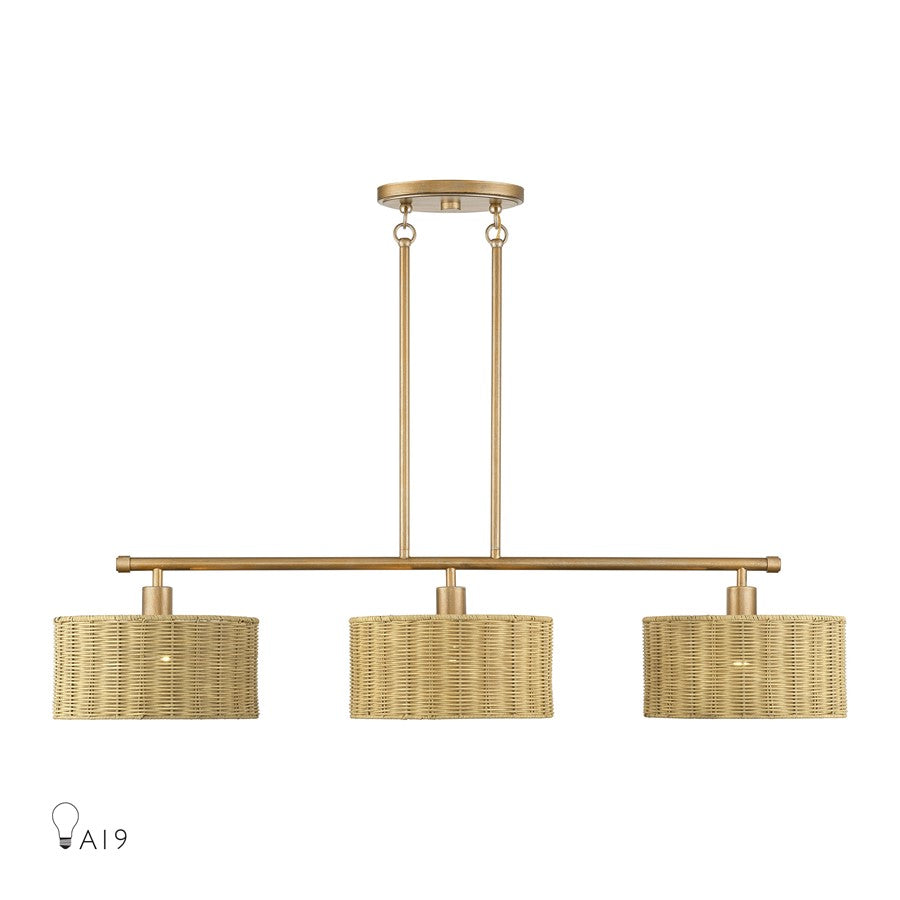 Livex Weavington 3Lt Extra Large Chandelier, Gold/Rustic Walnut - 60585-48