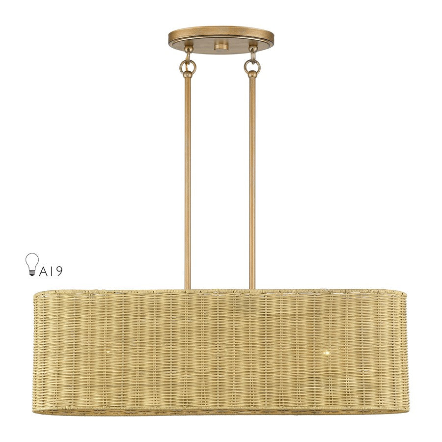Livex Weavington 3Lt Medium Linear Chandelier, Gold/Rustic Walnut - 60586-48