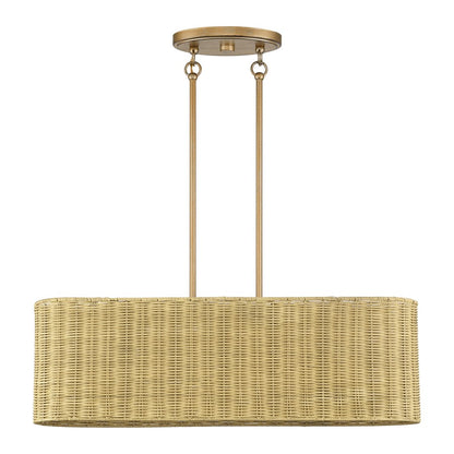 Livex Weavington 3Lt Medium Linear Chandelier, Gold/Rustic Walnut
