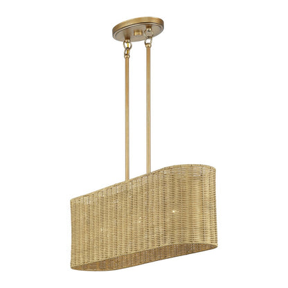 Livex Weavington 3Lt Medium Linear Chandelier, Gold/Rustic Walnut