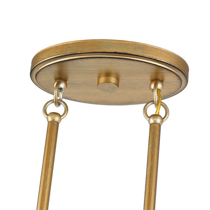 Livex Weavington 3Lt Medium Linear Chandelier, Gold/Rustic Walnut