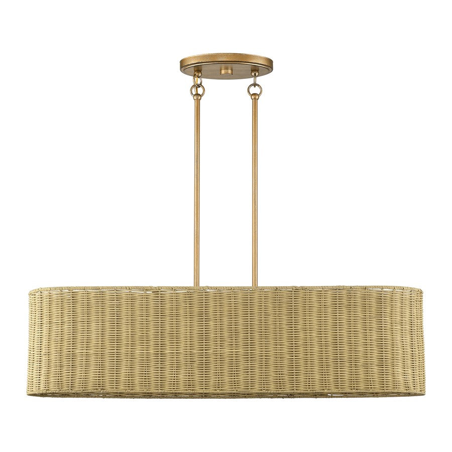 Livex Weavington 4Lt Large Linear Chandelier, Gold/Rustic Walnut