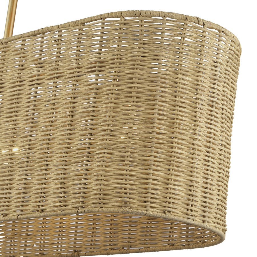 Livex Weavington 4Lt Large Linear Chandelier, Gold/Rustic Walnut