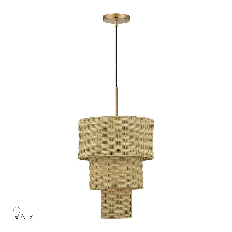 Livex Weavington 2Lt Pendant, Gold/Hand-Woven Rustic Walnut - 60595-48