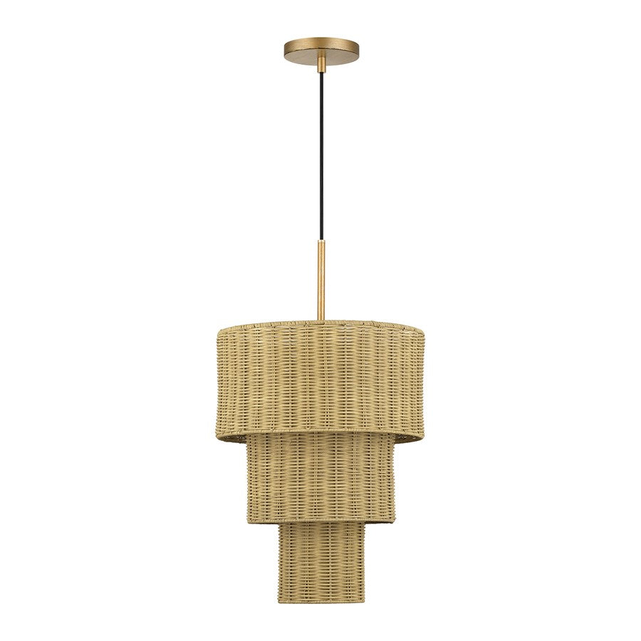 Livex Weavington 2Lt Pendant, Gold/Hand-Woven Rustic Walnut