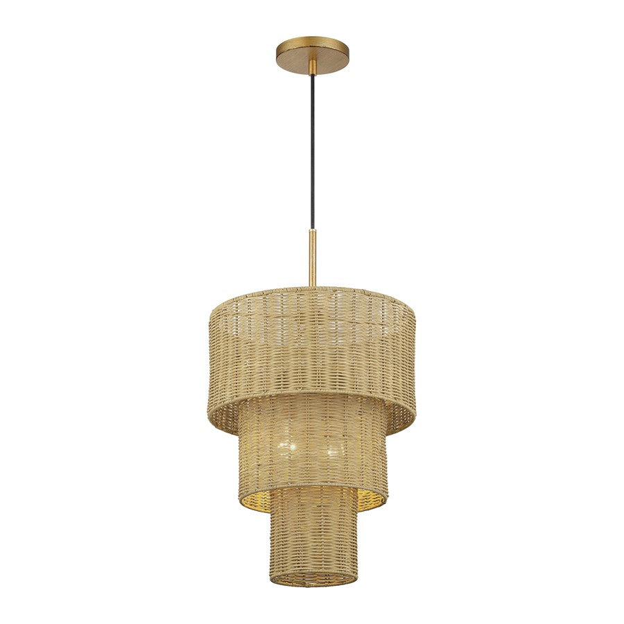 Livex Weavington 2Lt Pendant, Gold/Hand-Woven Rustic Walnut