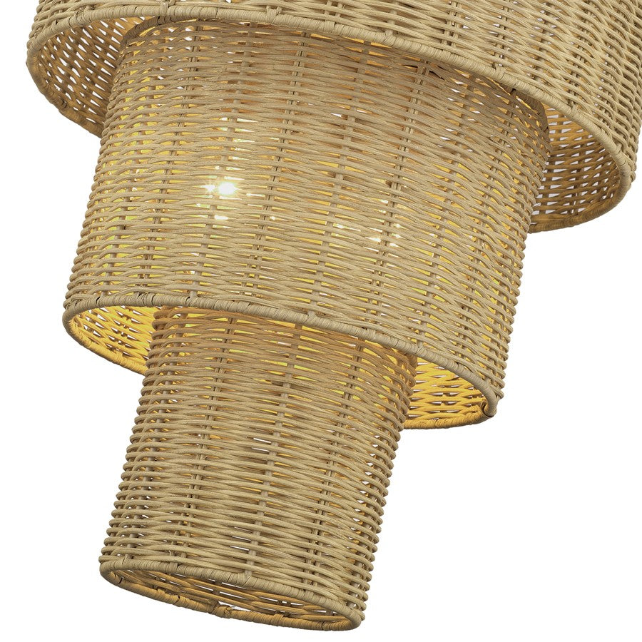Livex Weavington 2Lt Pendant, Gold/Hand-Woven Rustic Walnut