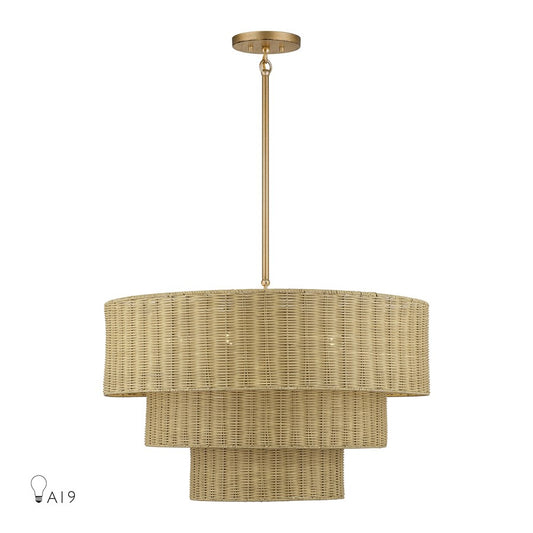 Livex Weavington 6Lt Large Pendant Chandelier, Gold/Rustic Walnut - 60596-48