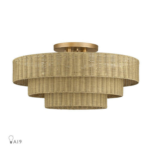 Livex Weavington 5Lt Extra Large Semi-Flush, Gold/Rustic Walnut - 60599-48