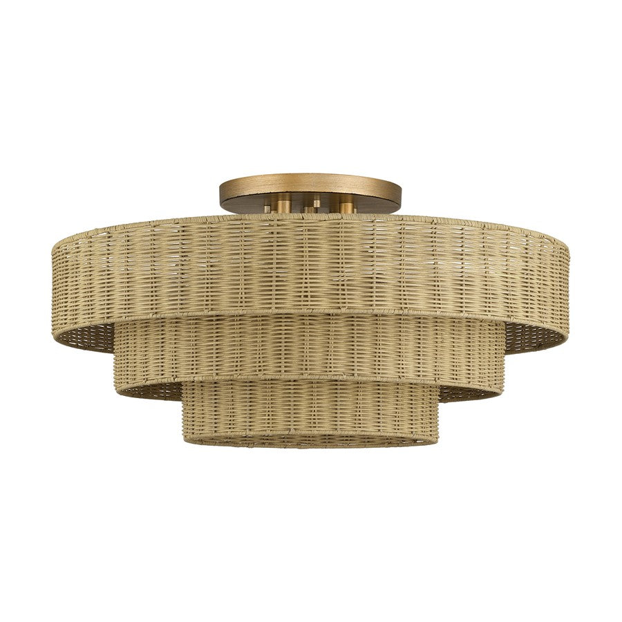 Livex Weavington 5Lt Extra Large Semi-Flush, Gold/Rustic Walnut