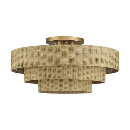 Livex Weavington 5Lt Extra Large Semi-Flush, Gold/Rustic Walnut
