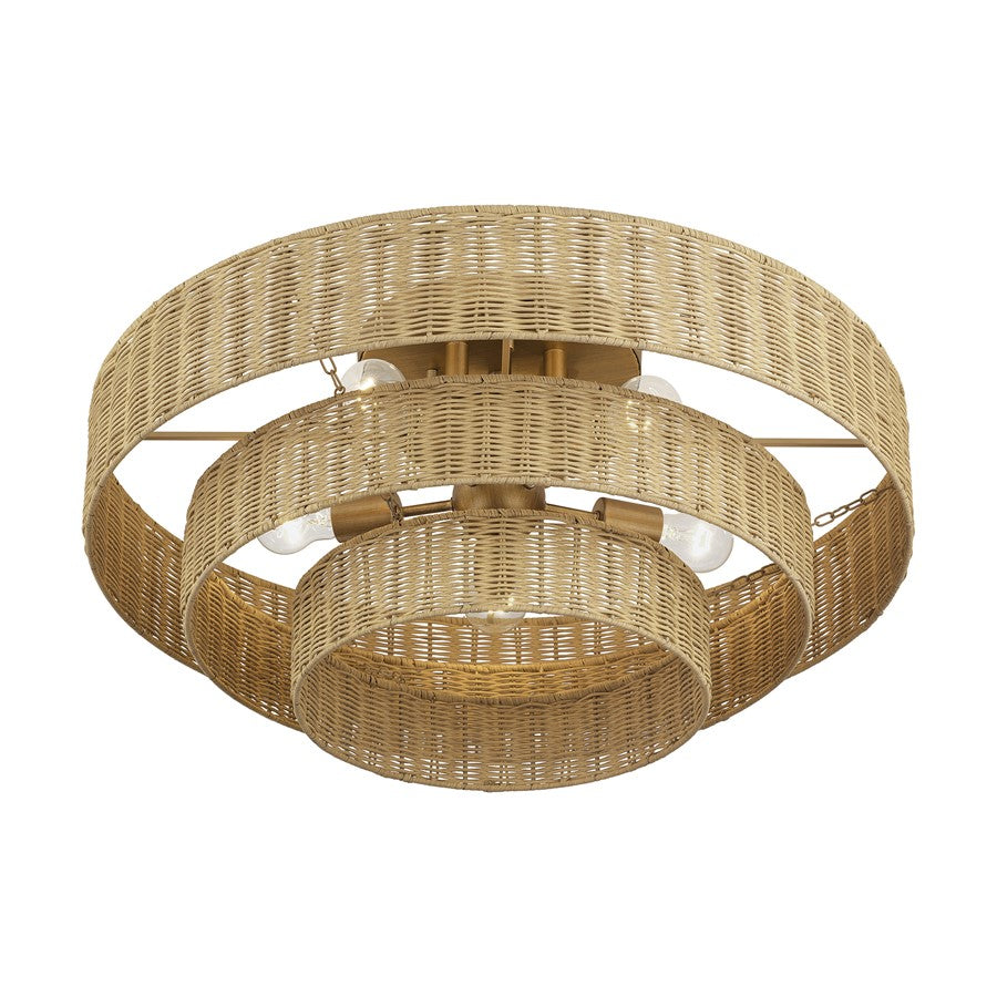 Livex Weavington 5Lt Extra Large Semi-Flush, Gold/Rustic Walnut